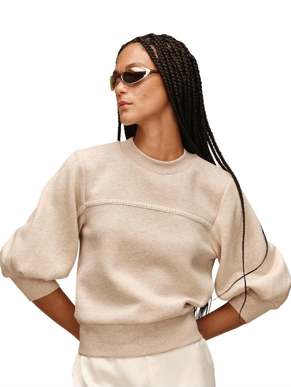 UGG Classic Puff Sleeve Crewneck Sweatshirt Small Sand Heather- S
